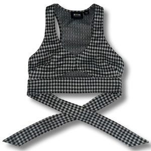 Anthropologie Maeve Gingham Crop Top V Shape Cut Out Detail on Front and Straps